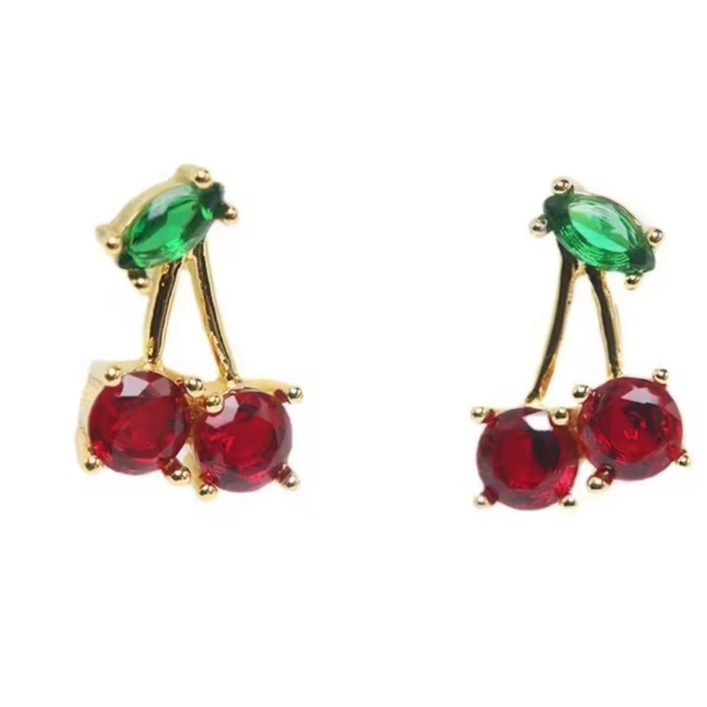 Red Cherry Gold Drop Earrings - Picture 6 of 6